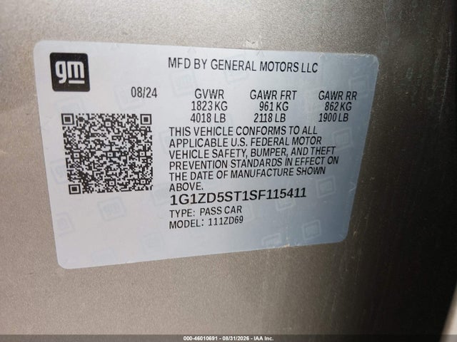 1G1ZD5ST1SF115411 Chevrolet Malibu Fwd 1lt