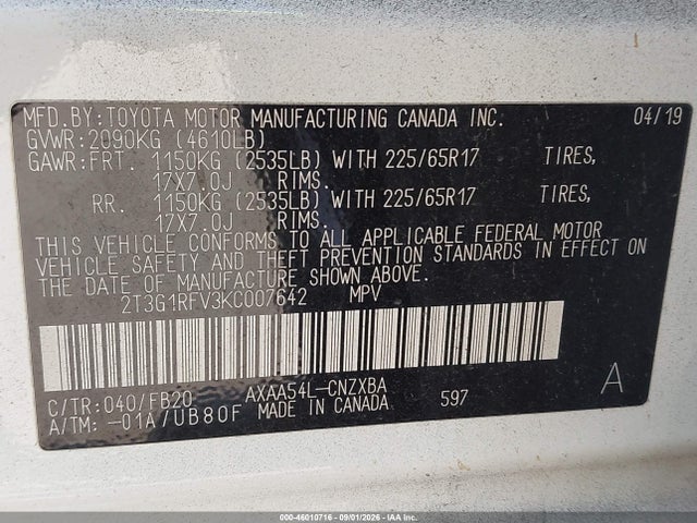 Toyota RAV4 LE 2019 2T3G1RFV3KC007642 Image 9
