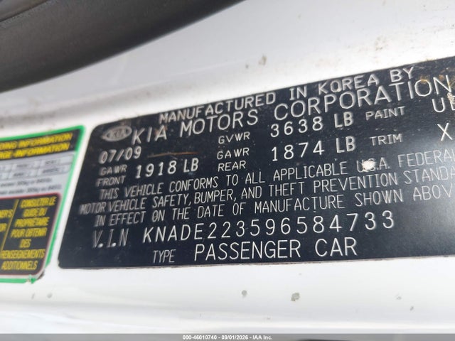 Продажа на аукционе авто 2009 Kia Rio Lx, vin: KNADE223596584733, номер лота: 46010740