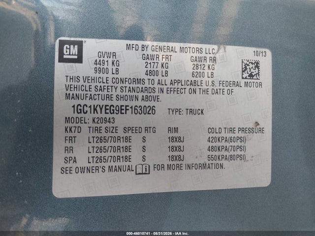 2014 Chevrolet Silverado 2500hd Ltz მანქანა იყიდება აუქციონზე, vin: 1GC1KYEG9EF163026, აუქციონის ნომერი: 46010741
