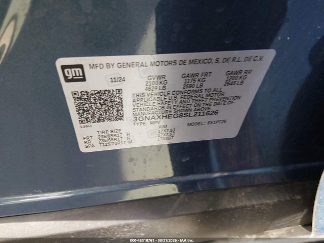 Продажа на аукционе авто 2025 Chevrolet Equinox Fwd Lt, vin: 3GNAXHEG8SL211626, номер лота: 46010761