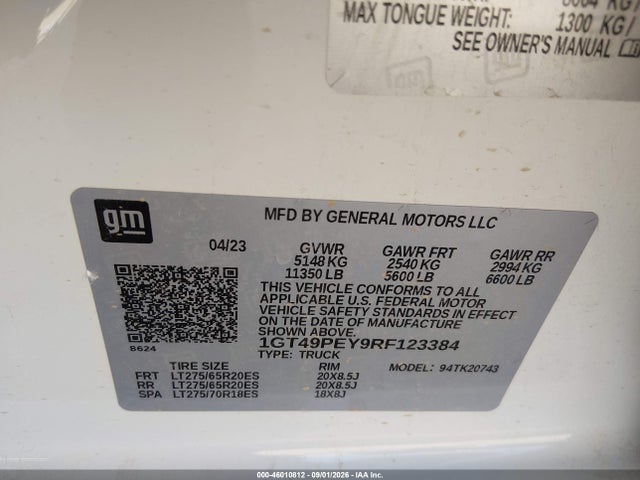 1GT49PEY9RF123384 GMC Sierra 2500hd 4wd Standard Bed At4