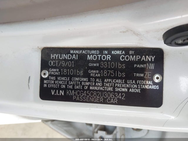 Продаж на аукціоні авто 2002 Hyundai Accent Gl, vin: KMHCG45C82U306342, номер лоту: 46010815