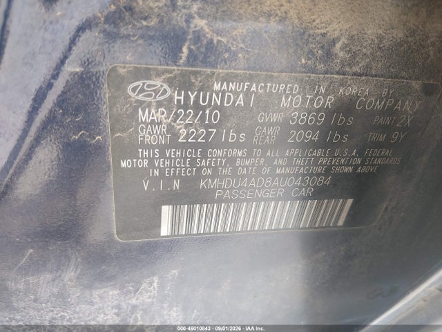 Продаж на аукціоні авто 2010 Hyundai Elantra Gls, vin: KMHDU4AD8AU043084, номер лоту: 46010843