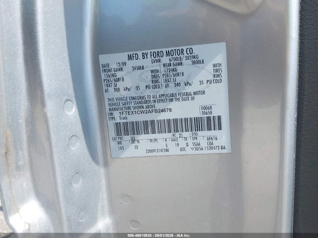Продажа на аукционе авто 2010 Ford F-150 Stx/xl, vin: 1FTEX1CW2AFB24678, номер лота: 46010930