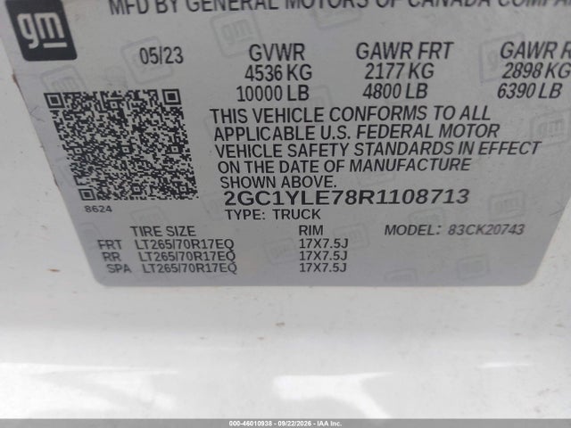 Продаж на аукціоні авто 2024 Chevrolet Silverado 2500hd 4wd  Standard Bed Work Truck, vin: 2GC1YLE78R1108713, номер лоту: 46010938