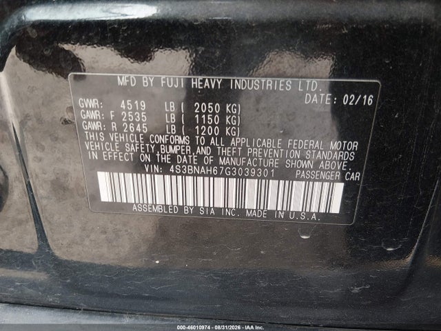 Aukcja sprzedaży 2016 Subaru Legacy 2.5i Premium, vin: 4S3BNAH67G3039301, numer aukcji: 46010974