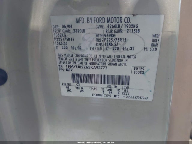 Продаж на аукціоні авто 2005 Ford Escape Xls, vin: 1FMYU02Z65KA93777, номер лоту: 46010979