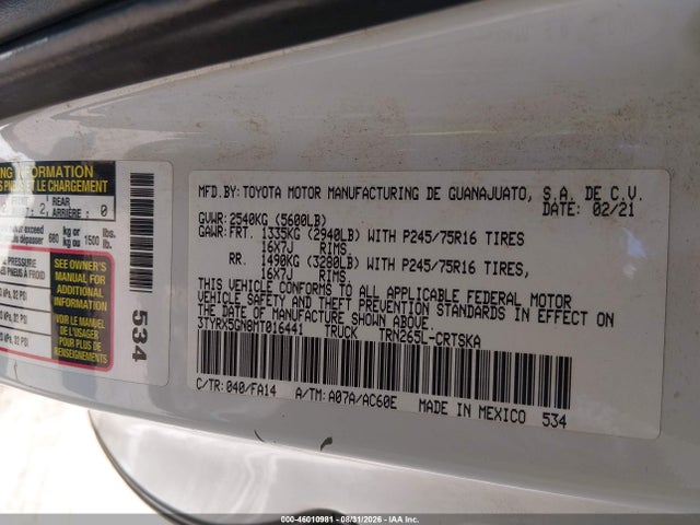 Toyota Tacoma Sr 2021 3TYRX5GN8MT016441 Image 9