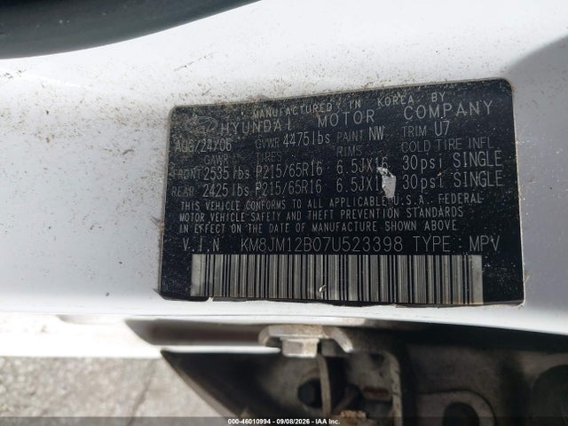 Aukcja sprzedaży 2007 Hyundai Tucson Gls, vin: KM8JM12B07U523398, numer aukcji: 46010994