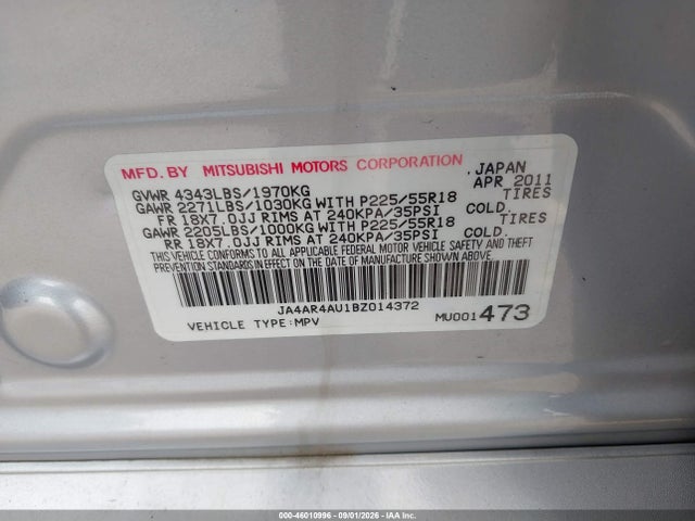 Продаж на аукціоні авто 2011 Mitsubishi Outlander Sport Se, vin: JA4AR4AU1BZ014372, номер лоту: 46010996