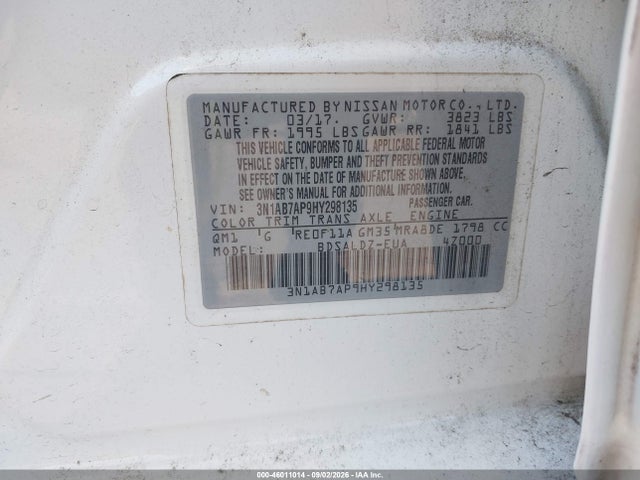 Продаж на аукціоні авто 2017 Nissan Sentra Sv, vin: 3N1AB7AP9HY298135, номер лоту: 46011014