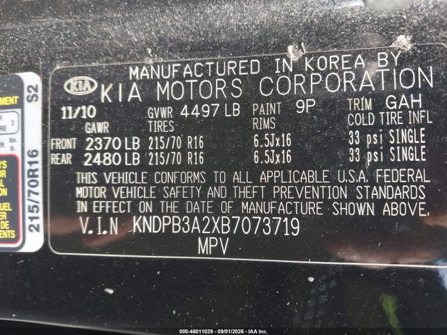 Aukcja sprzedaży 2011 Kia Sportage Lx, vin: KNDPB3A2XB7073719, numer aukcji: 46011029