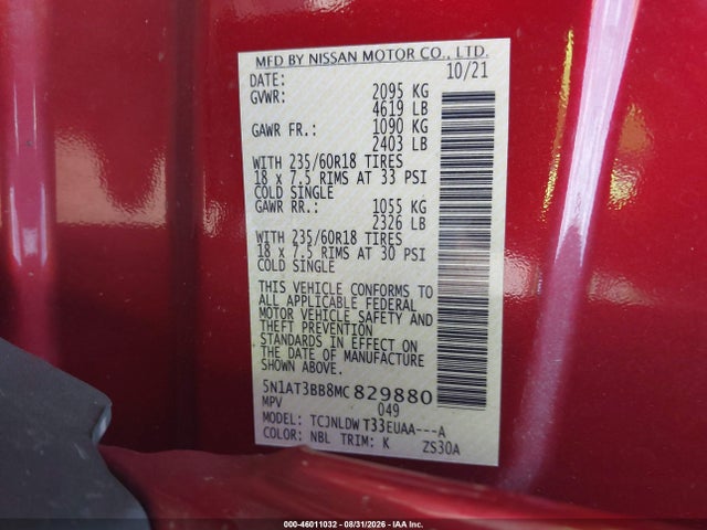 Aukcja sprzedaży 2021 Nissan Rogue Sv Intelligent Awd, vin: 5N1AT3BB8MC829880, numer aukcji: 46011032