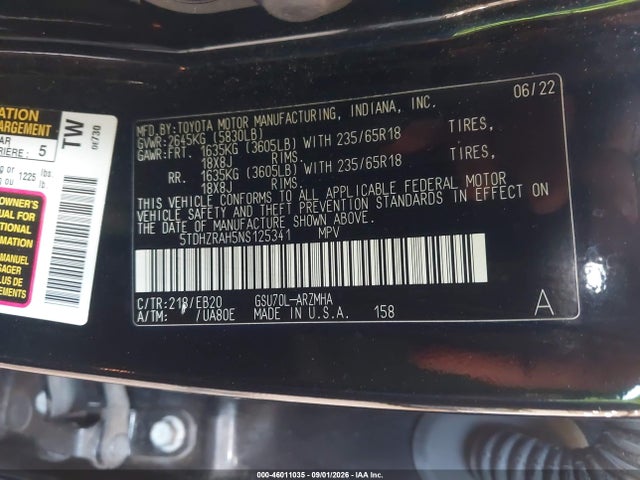 Toyota Highlander Xle 2022 5TDHZRAH5NS125341 Image 9