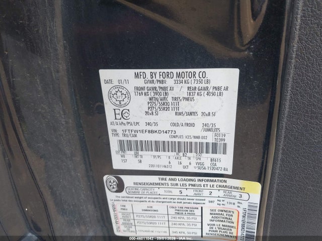 Aukcja sprzedaży 2011 Ford F-150 Fx4, vin: 1FTFW1EF8BKD14773, numer aukcji: 46011042