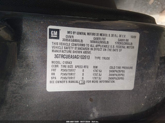 2010 Gmc Sierra 1500 Sl მანქანა იყიდება აუქციონზე, vin: 3GTRCUEA9AG102613, აუქციონის ნომერი: 46011049