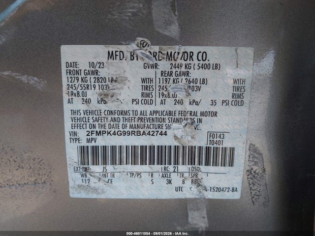 Продажа на аукционе авто 2024 Ford Edge Se, vin: 2FMPK4G99RBA42744, номер лота: 46011054