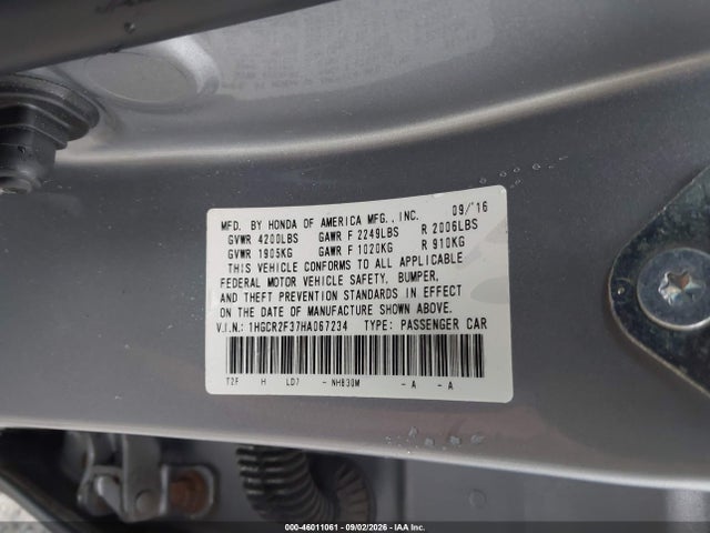 Aukcja sprzedaży 2017 Honda Accord Lx, vin: 1HGCR2F37HA067234, numer aukcji: 46011061
