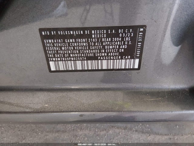 Продажа на аукционе авто 2023 Volkswagen Jetta 1.5t Sport, vin: 3VWBM7BU9PM025974, номер лота: 46011081