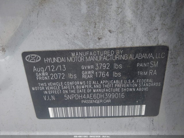 Продажа на аукционе авто 2013 Hyundai Elantra Gls, vin: 5NPDH4AE6DH399016, номер лота: 46011083