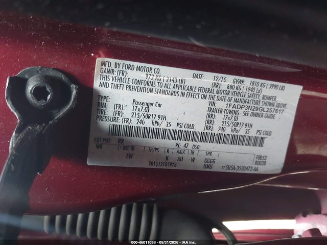 Продажа на аукционе авто 2016 Ford Focus Titanium, vin: 1FADP3N29GL257617, номер лота: 46011098