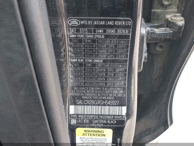 Aukcja sprzedaży 2016 Land Rover Discovery Sport Hse, vin: SALCR2BGXGH545927, numer aukcji: 46011104