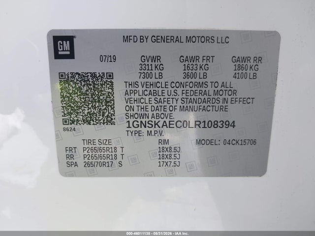 Chevrolet Tahoe 4wd Ls 2020 1GNSKAEC0LR108394 Image 9