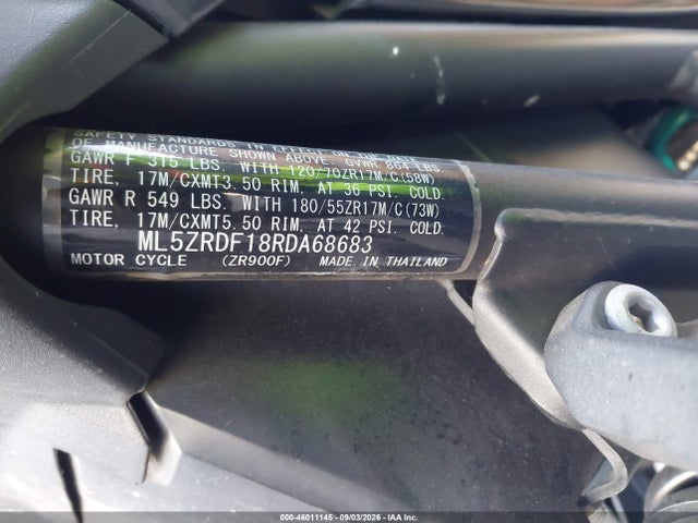 Продажа на аукционе авто 2024 Kawasaki Zr900 F, vin: ML5ZRDF18RDA68683, номер лота: 46011145