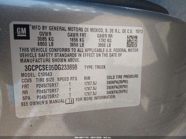 Продаж на аукціоні авто 2013 Chevrolet Silverado 1500 Lt, vin: 3GCPCSE05DG233898, номер лоту: 46011153