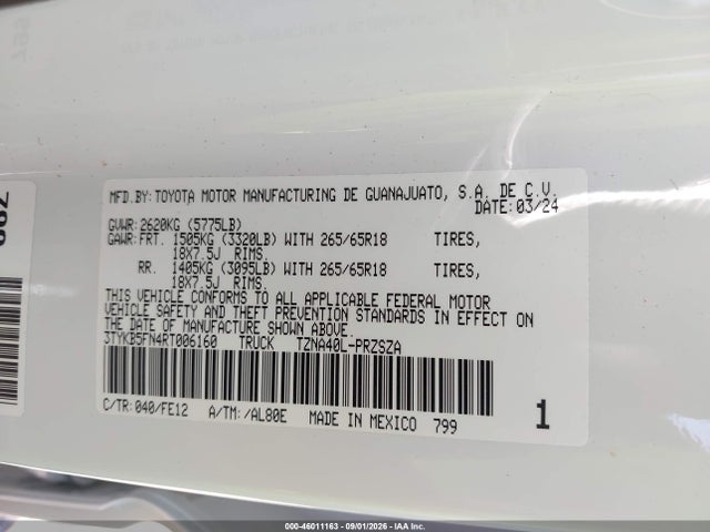 Продажа на аукционе авто 2024 Toyota Tacoma, vin: 3TYKB5FN4RT006160, номер лота: 46011163