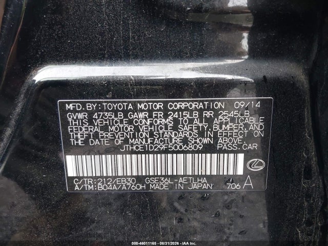 Продаж на аукціоні авто 2015 Lexus Is 350, vin: JTHCE1D29F5006809, номер лоту: 46011165