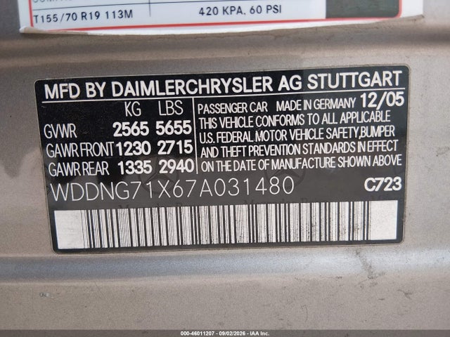 Продаж на аукціоні авто 2007 Mercedes-benz S 550, vin: WDDNG71X67A031480, номер лоту: 46011207