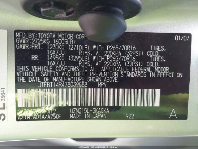 Aukcja sprzedaży 2007 Toyota 4runner Sr5 V8, vin: JTEBT14R478039888, numer aukcji: 46011219