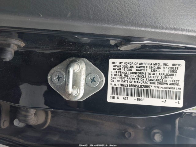 Продаж на аукціоні авто 2005 Honda Civic Lx, vin: 1HGES16505L028557, номер лоту: 46011226
