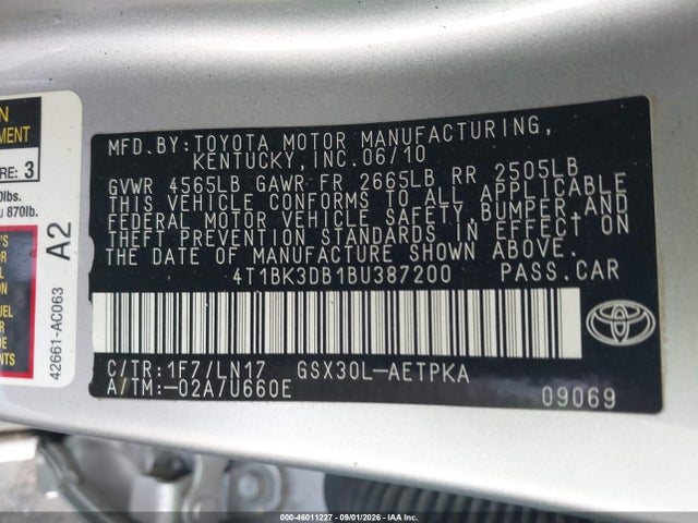 Продаж на аукціоні авто 2011 Toyota Avalon Limited, vin: 4T1BK3DB1BU387200, номер лоту: 46011227