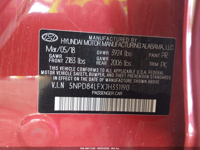 5NPD84LFXJH331190 Hyundai ELANTRA SEL