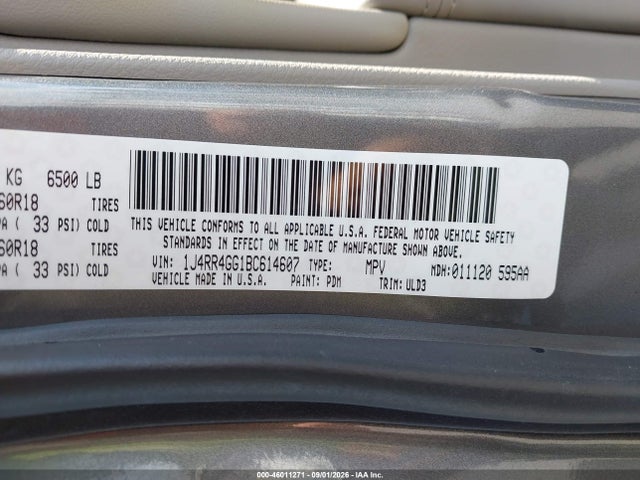 46011271 :رقم المزاد ، 1J4RR4GG1BC614607 vin ، 2011 Jeep Grand Cherokee Laredo مزاد بيع