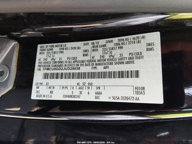 1FMCU0GD2JUD29038 Ford ESCAPE SE