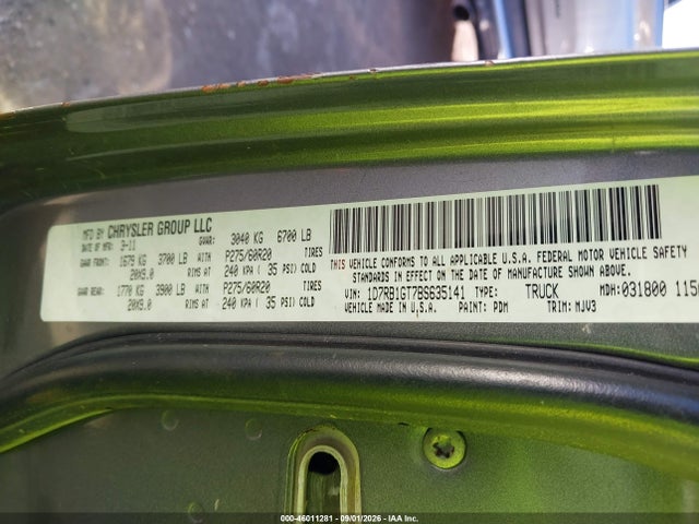 2011 Ram Ram 1500 Slt მანქანა იყიდება აუქციონზე, vin: 1D7RB1GT7BS635141, აუქციონის ნომერი: 46011281