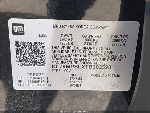 Продаж на аукціоні авто 2026 Chevrolet Trailblazer Fwd Lt, vin: KL79MPSLXTB102598, номер лоту: 46011285