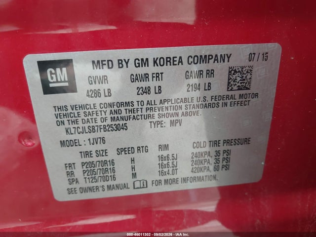 Chevrolet Trax Lt 2015 KL7CJLSB7FB253045 Image 9