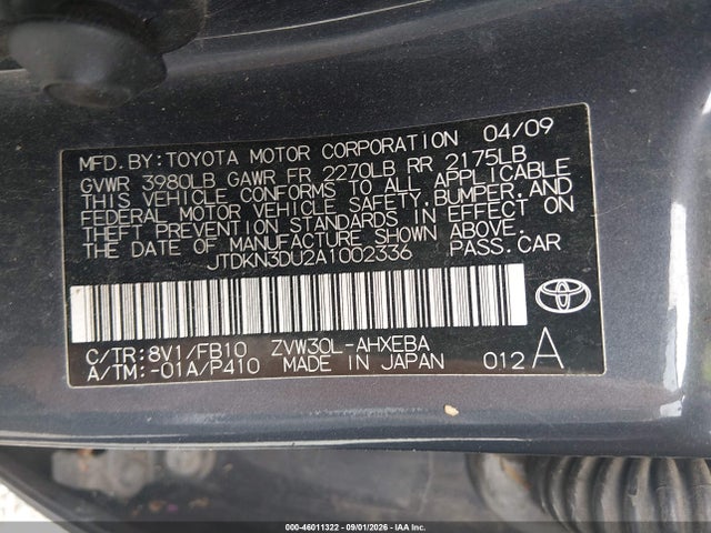 Aukcja sprzedaży 2010 Toyota Prius Ii, vin: JTDKN3DU2A1002336, numer aukcji: 46011322