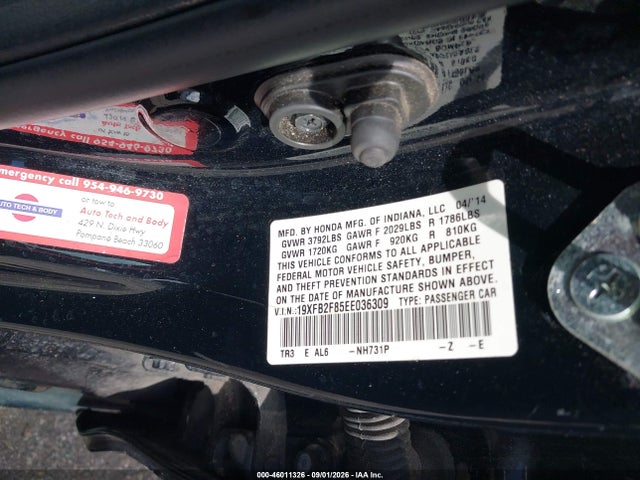 Продажа на аукционе авто 2014 Honda Civic Ex, vin: 19XFB2F85EE036309, номер лота: 46011326