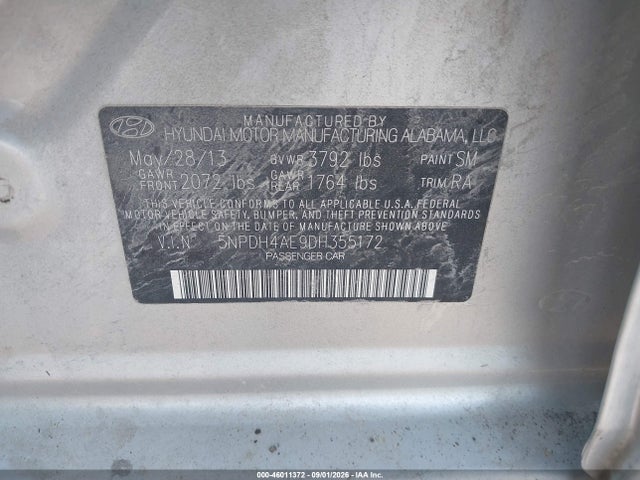 Продаж на аукціоні авто 2013 Hyundai Elantra Gls, vin: 5NPDH4AE9DH355172, номер лоту: 46011372