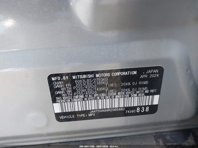 46011396 :رقم المزاد ، JA4T5VA94RZ065462 vin ، 2024 Mitsubishi Outlander Phev Se Ralliart/se S-awc مزاد بيع