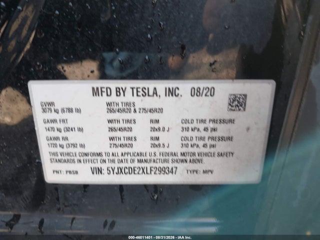 Продажа на аукционе авто 2020 Tesla Model X Long Range Dual Motor All-wheel Drive/long Range Plus Dual Motor All-wheel Drive, vin: 5YJXCDE2XLF299347, номер лота: 46011401