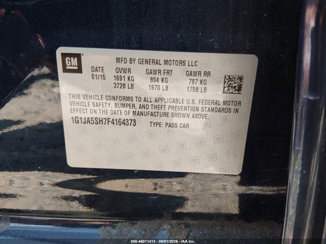 Продаж на аукціоні авто 2015 Chevrolet Sonic Ls Auto, vin: 1G1JA5SH7F4164373, номер лоту: 46011413