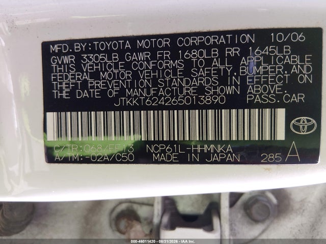 46011420 :رقم المزاد ، JTKKT624265013890 vin ، 2006 Scion Xa مزاد بيع