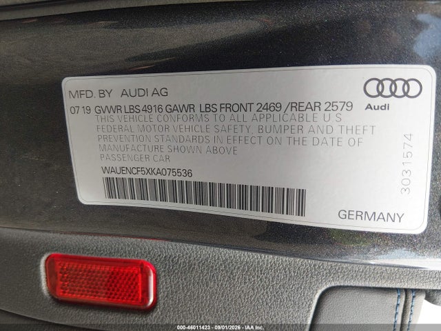 2019 Audi A5 45 Premium მანქანა იყიდება აუქციონზე, vin: WAUENCF5XKA075536, აუქციონის ნომერი: 46011423